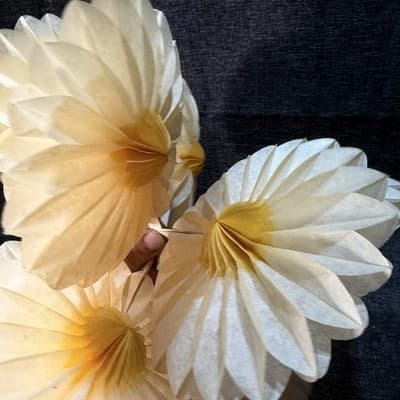 VTG Set of 8 Honeycomb Paper Flower Decorations 6" Yellow Cream Daisy MCM Party - Thumbnail 2