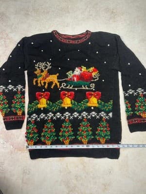 Womens Size Small M L Santa in the Sky Christmas Long Sweater Vintage 1990's - Thumbnail 7