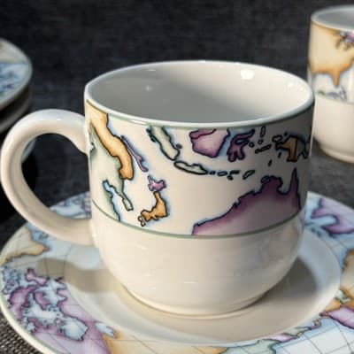 Vitromaster Atlas Stoneware 20 pc Dinner Set Service for 4 Vintage 90s Globe Map - Thumbnail 10