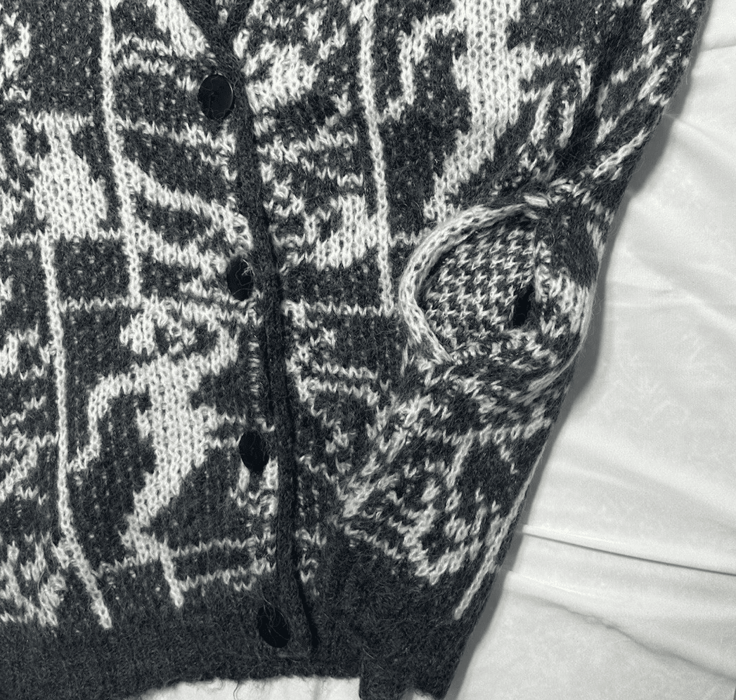 Women’s Size S M Pocketed Grandpa Vintage Fuzzy Acrylic Cardigan Grey Dancers - Thumbnail 5