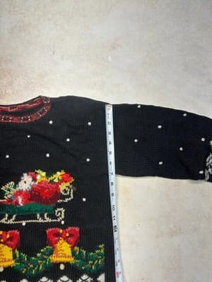 Womens Size Small M L Santa in the Sky Christmas Long Sweater Vintage 1990's - Thumbnail 8