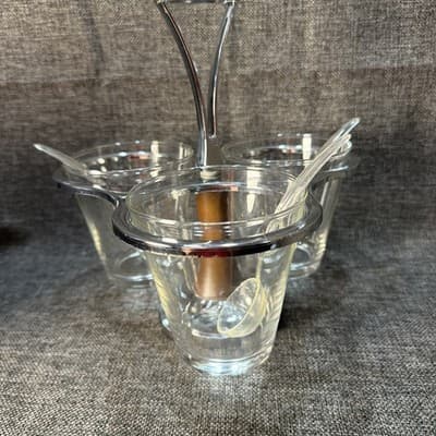 Vintage Mid Century Modern Rotating Serving Caddy Bowls Snacks Condiments Spoons - Thumbnail 5