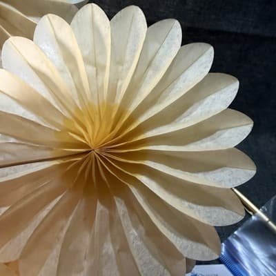 VTG Set of 8 Honeycomb Paper Flower Decorations 6" Yellow Cream Daisy MCM Party - Thumbnail 3