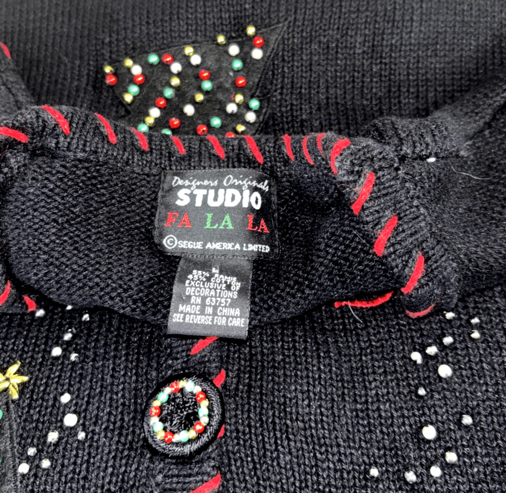 Christmas Tree Beaded Knit Sweater “Ugly” Vest Large Fa La La Women’s Black VTG - Thumbnail 5