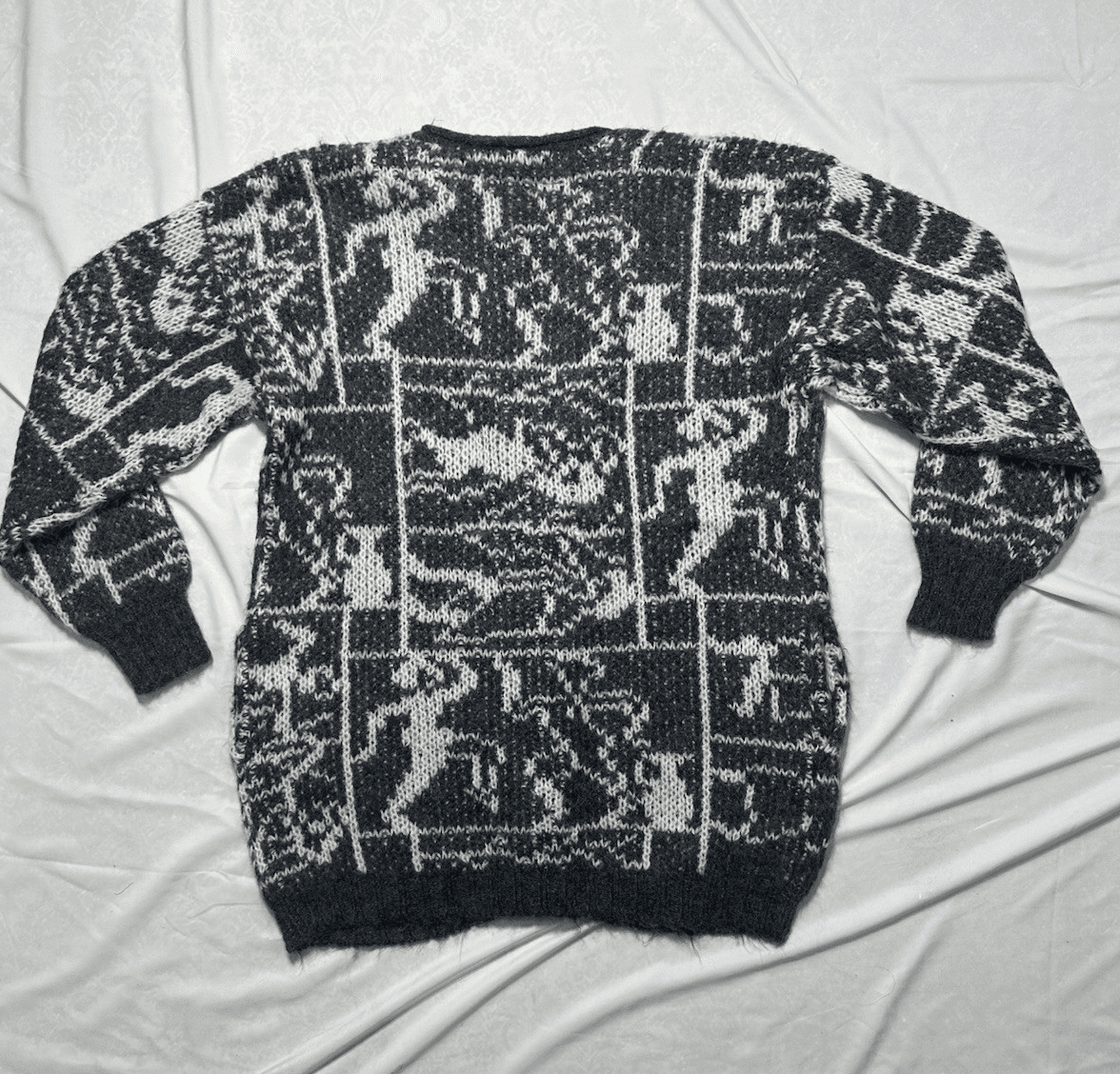 Women’s Size S M Pocketed Grandpa Vintage Fuzzy Acrylic Cardigan Grey Dancers - Thumbnail 12