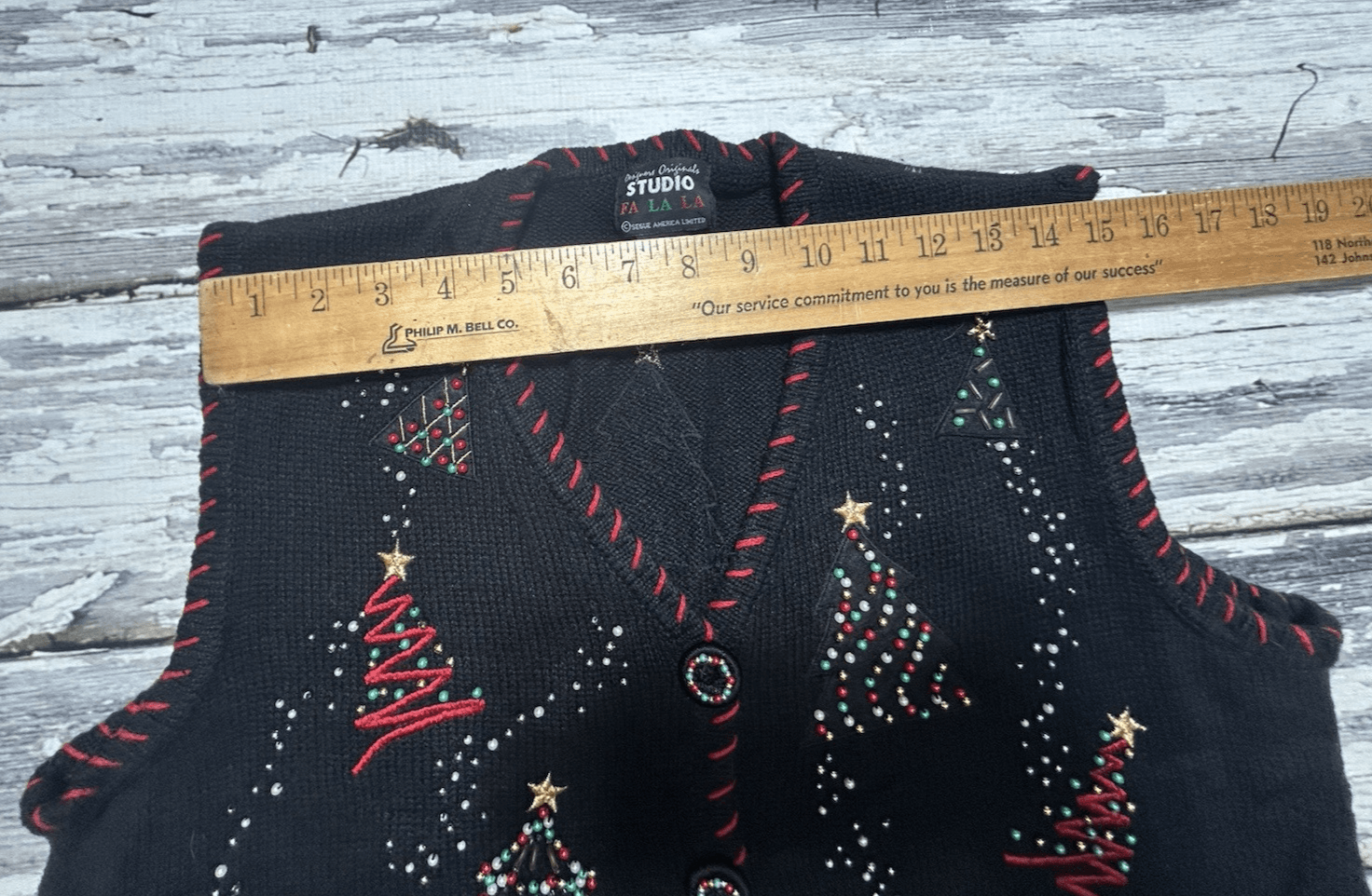 Christmas Tree Beaded Knit Sweater “Ugly” Vest Large Fa La La Women’s Black VTG - Thumbnail 11