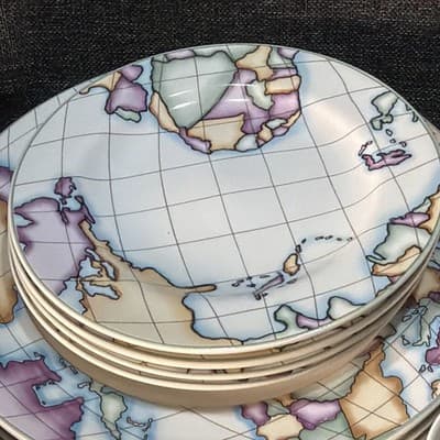 Vitromaster Atlas Stoneware 20 pc Dinner Set Service for 4 Vintage 90s Globe Map - Thumbnail 6
