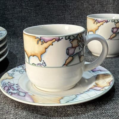 Vitromaster Atlas Stoneware 20 pc Dinner Set Service for 4 Vintage 90s Globe Map - Thumbnail 9