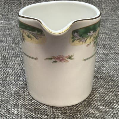 Vintage Creamer & Sugar Farberware Legend Green With Pink Flowers Gold Trim 435K - Thumbnail 10