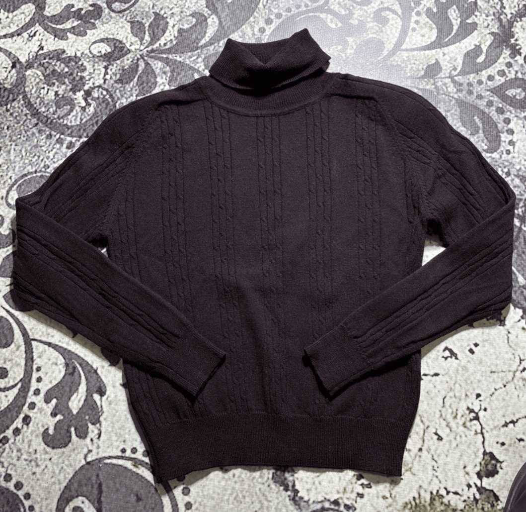 Vintage Liz Claiborne Turtleneck Sweater Womens P S Brown Merino Wool Cable Knit - Thumbnail 13