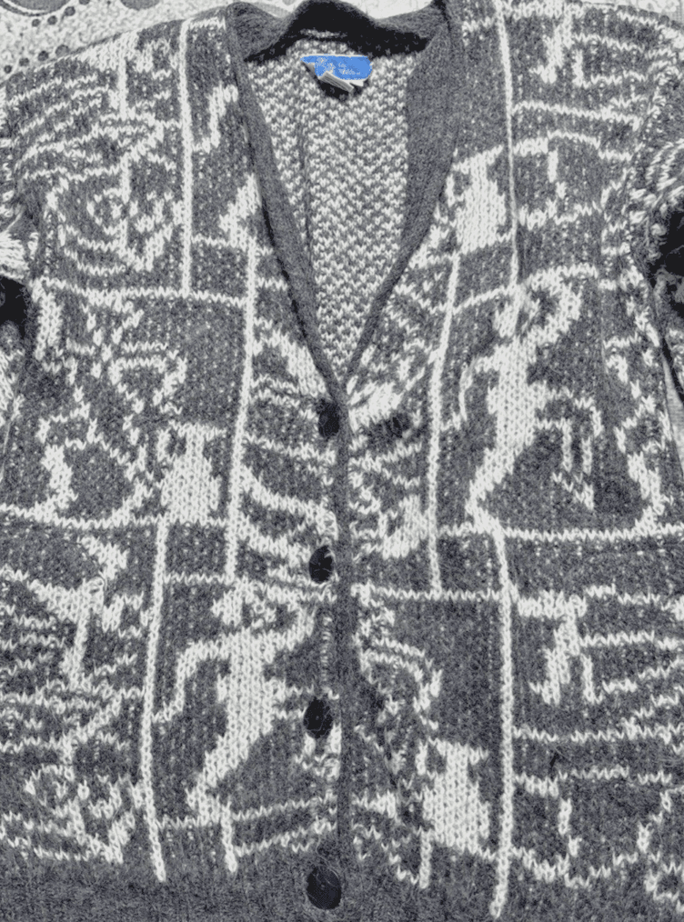 Women’s Size S M Pocketed Grandpa Vintage Fuzzy Acrylic Cardigan Grey Dancers - Thumbnail 2