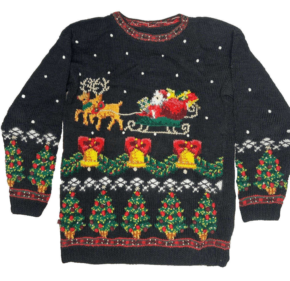 Womens Size Small M L Santa in the Sky Christmas Long Sweater Vintage 1990's