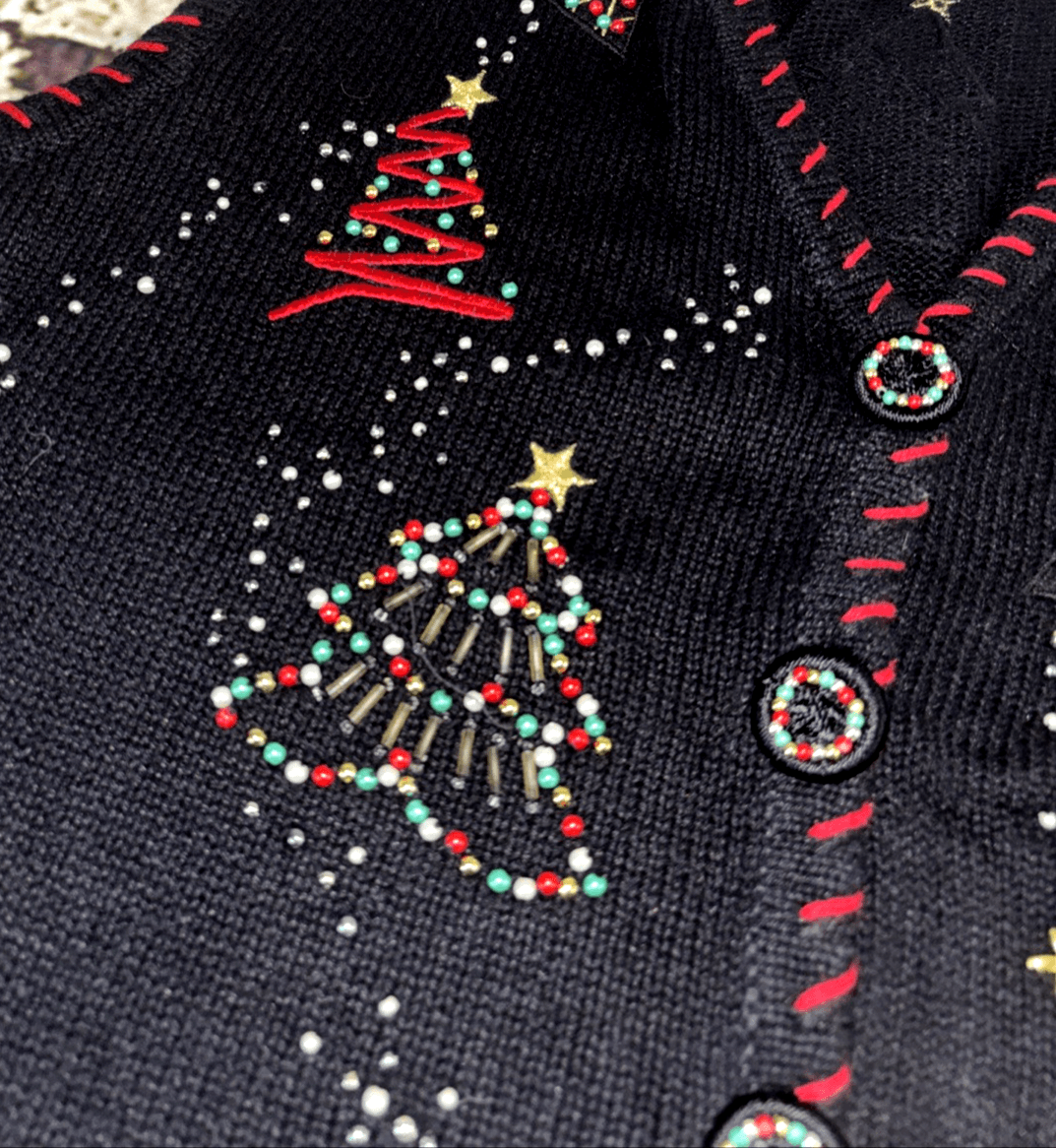 Christmas Tree Beaded Knit Sweater “Ugly” Vest Large Fa La La Women’s Black VTG - Thumbnail 4
