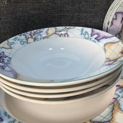 Vitromaster Atlas Stoneware 20 pc Dinner Set Service for 4 Vintage 90s Globe Map - Thumbnail 3