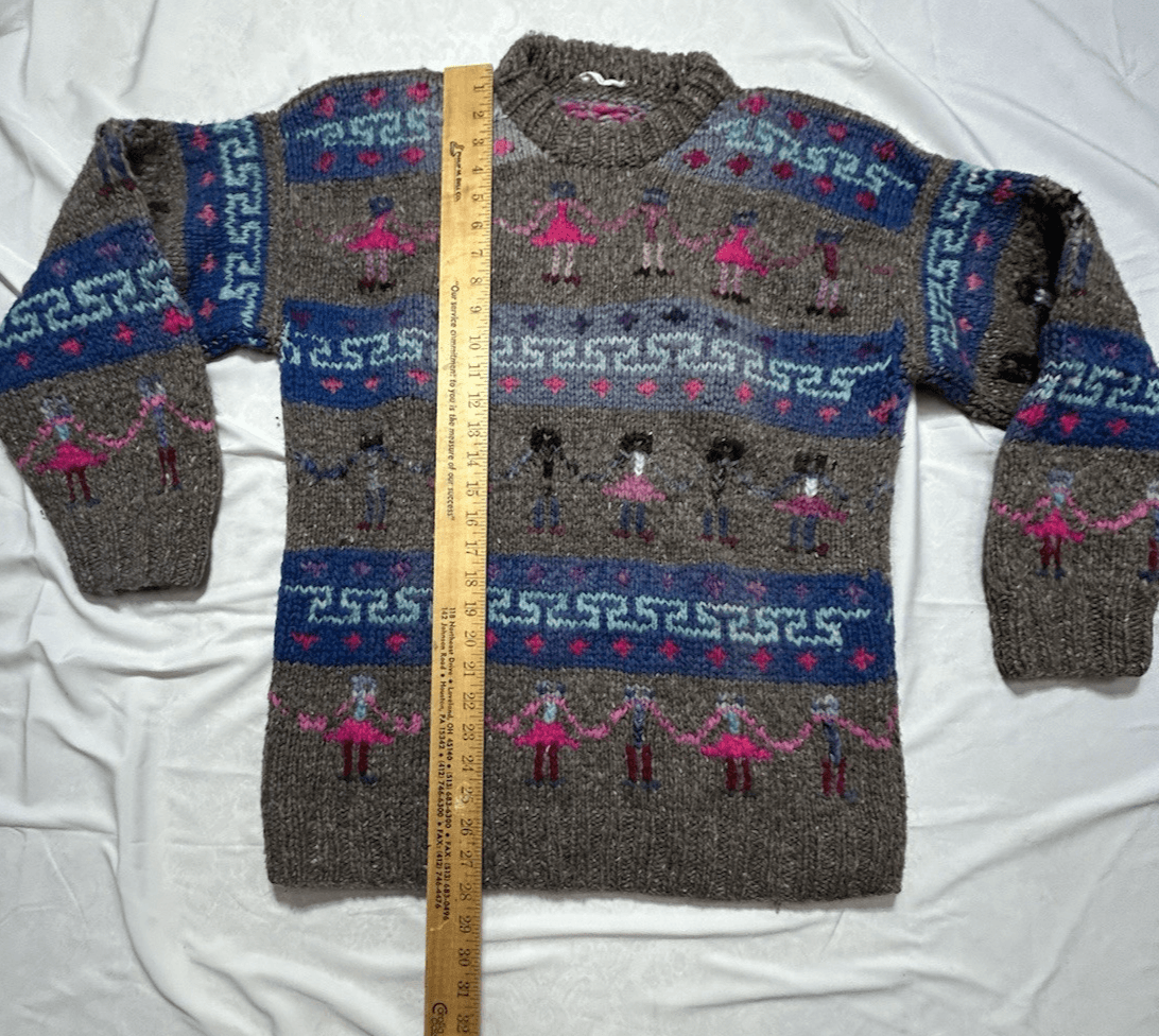 Vintage Ecuador Handknit 100% Wool Chunky Knit Sweater XL Women’s Woman Power - Thumbnail 11