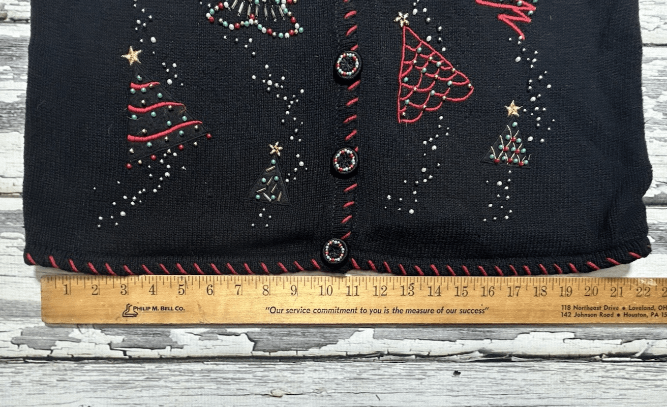 Christmas Tree Beaded Knit Sweater “Ugly” Vest Large Fa La La Women’s Black VTG - Thumbnail 13