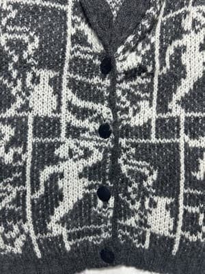 Women’s Size S M Pocketed Grandpa Vintage Fuzzy Acrylic Cardigan Grey Dancers - Thumbnail 22