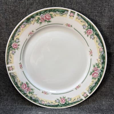 Large Chop Serving Plate Tray 12” Farberware Legend Green Pink Flowers Gold 435K
