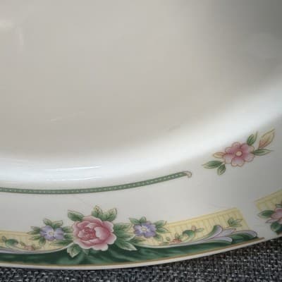 Large Chop Serving Plate Tray 12” Farberware Legend Green Pink Flowers Gold 435K - Thumbnail 4