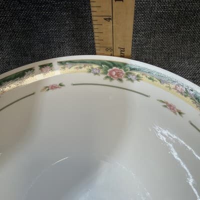 9 Inch Serving Bowl Part of The Farberware Legend Green Pink Flowers Gold 435K - Thumbnail 6