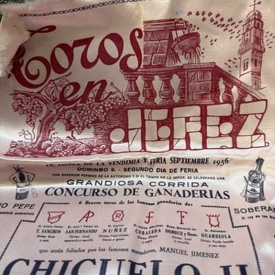 Vtg 1956 Spanish Bullfight Silk Banner Plaza De Toros Linares Manolete Poster - Thumbnail 2