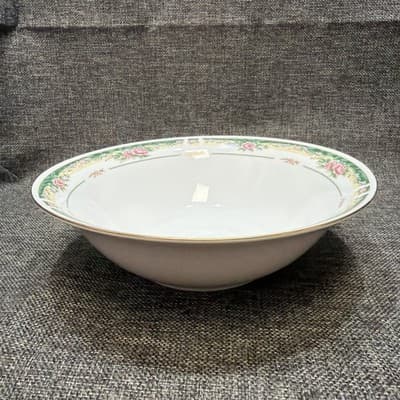 9 Inch Serving Bowl Part of The Farberware Legend Green Pink Flowers Gold 435K - Thumbnail 4