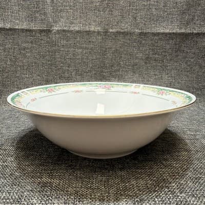 9 Inch Serving Bowl Part of The Farberware Legend Green Pink Flowers Gold 435K - Thumbnail 2