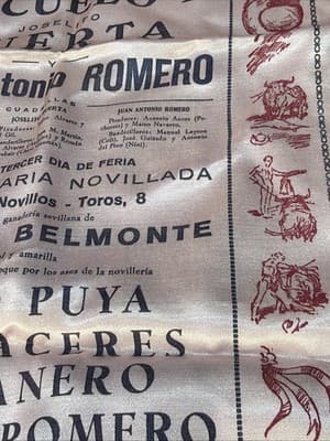 Vtg 1956 Spanish Bullfight Silk Banner Plaza De Toros Linares Manolete Poster - Thumbnail 7