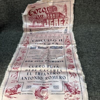 Vtg 1956 Spanish Bullfight Silk Banner Plaza De Toros Linares Manolete Poster