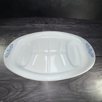 Corning Ware Oval Serving Platter Blue Cornflower P19 Meat Tray Vintage