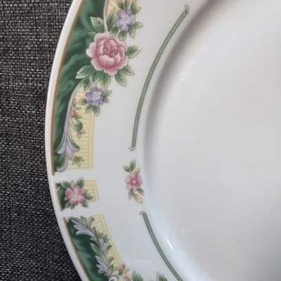 Large Chop Serving Plate Tray 12” Farberware Legend Green Pink Flowers Gold 435K - Thumbnail 2