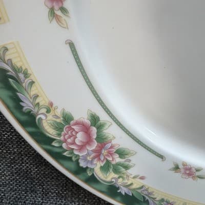 Large Chop Serving Plate Tray 12” Farberware Legend Green Pink Flowers Gold 435K - Thumbnail 3