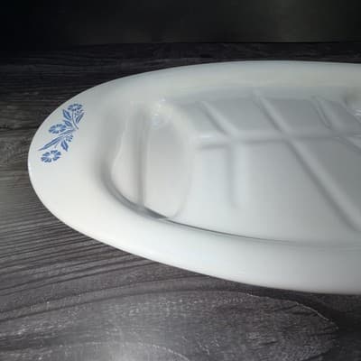 Corning Ware Oval Serving Platter Blue Cornflower P19 Meat Tray Vintage - Thumbnail 4
