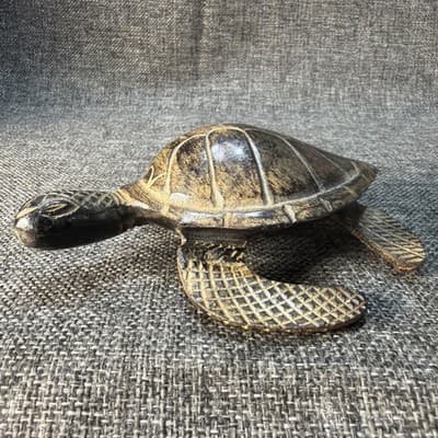 Vintage Metal Sea Turtle Heavy Cast Iron Desk Paperweight Figurine Detailed