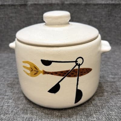 Vintage 1970's Bean Pot Crock Pottery Stoneware Soup Tureen MCM West Bend w Lid