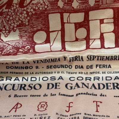 Vtg 1956 Spanish Bullfight Silk Banner Plaza De Toros Linares Manolete Poster - Thumbnail 3