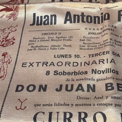 Vtg 1956 Spanish Bullfight Silk Banner Plaza De Toros Linares Manolete Poster - Thumbnail 6