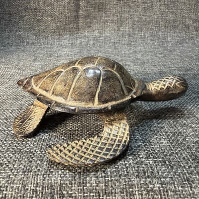 Vintage Metal Sea Turtle Heavy Cast Iron Desk Paperweight Figurine Detailed - Thumbnail 4