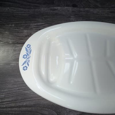 Corning Ware Oval Serving Platter Blue Cornflower P19 Meat Tray Vintage - Thumbnail 3