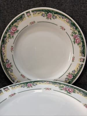 Set 4 Vintage Dinner Plates 10.5” Farberware Legend Green Pink Flowers Gold 435K