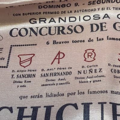 Vtg 1956 Spanish Bullfight Silk Banner Plaza De Toros Linares Manolete Poster - Thumbnail 4