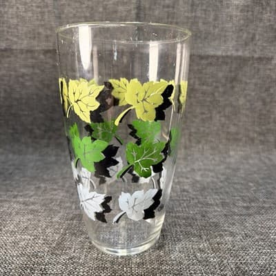 Vintage Libbey Green Leaves Pattern 7-inch Glass Shaker Vase 1950s-60s MCM