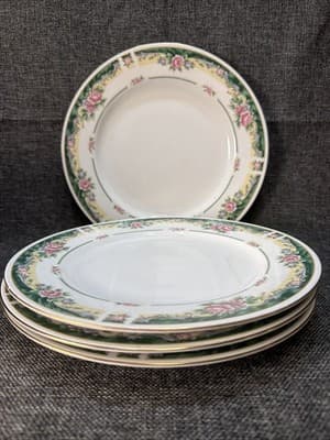 Set 4 Vintage Dinner Plates 10.5” Farberware Legend Green Pink Flowers Gold 435K - Thumbnail 2