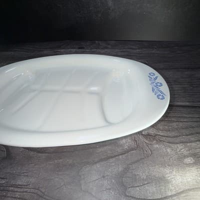 Corning Ware Oval Serving Platter Blue Cornflower P19 Meat Tray Vintage - Thumbnail 5