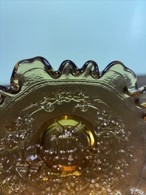 VTG Imperial Glass Amber Windmill Scene Ruffled Crimped Edge Bowl Heavy Dish