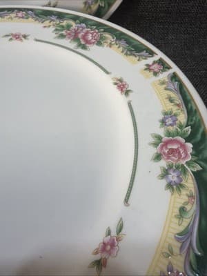 Set 4 Vintage Dinner Plates 10.5” Farberware Legend Green Pink Flowers Gold 435K - Thumbnail 5