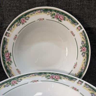 Set 4 Vintage Soup Pasta Bowls 9” Farberware Legend Green Pink Flowers Gold 435K