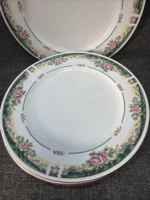 Set 4 Vintage Dinner Plates 10.5” Farberware Legend Green Pink Flowers Gold 435K - Thumbnail 3