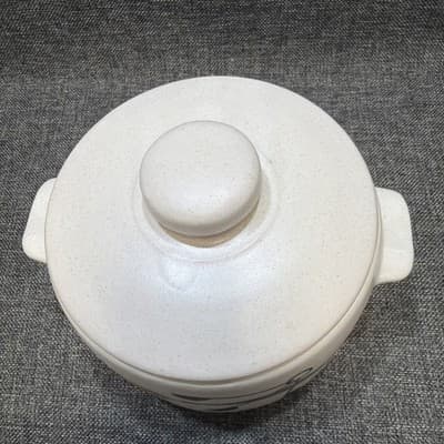 Vintage 1970's Bean Pot Crock Pottery Stoneware Soup Tureen MCM West Bend w Lid - Thumbnail 2