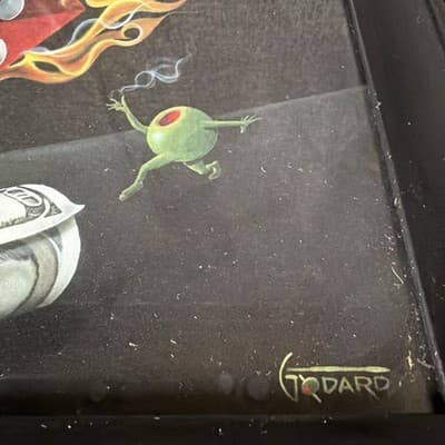MICHAEL GODARD FRAMED-BLACK-13.25 “SHOOT THE WAD" Olive Flaming Dice 2010 Print - Thumbnail 2